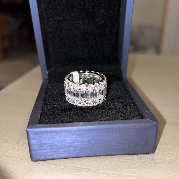 Triple Row Eternity Wedding Band In Sterling Silver Ring - Picture 1 of 5